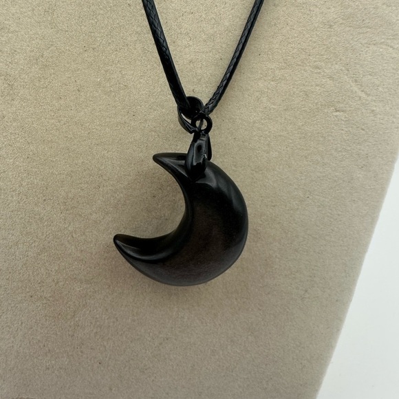 Silver Sheen Obsidian Crescent Moon Pendant Necklace - Picture 5 of 10
